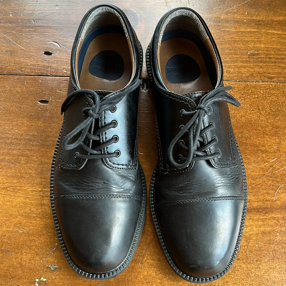 Dockers Black Leather Gordon Dress Cap Toe Oxford 090-2214 Sz 10.5